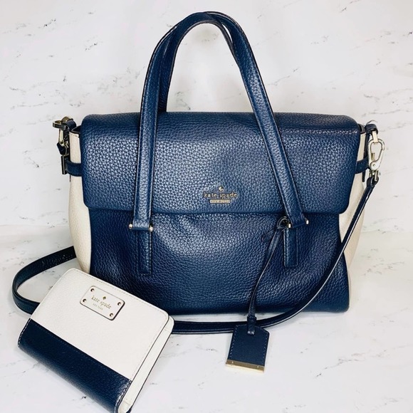 Kate Spade Holden Street Leslie Bag Navy Galaxy Sand + Tellie Bifold Wallet - Picture 2 of 11